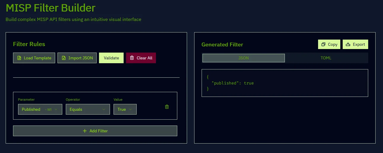 misp filter builder